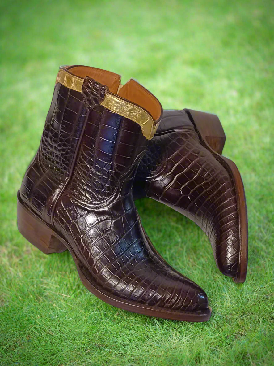 Gold Metallic Alligator Ankle Boots